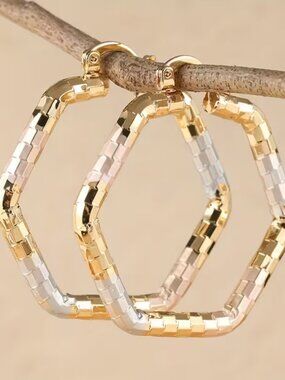 14K Gold Silver & Rose Gold Three Tone Womens Small Hoop Earrings Ladies Jewelry